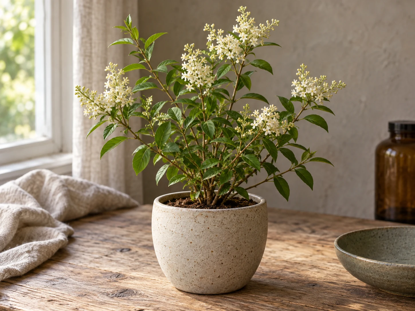AI-genererad illustration av Liguster (Ligustrum vulgare L.) i Växttraditions bildmiljö.