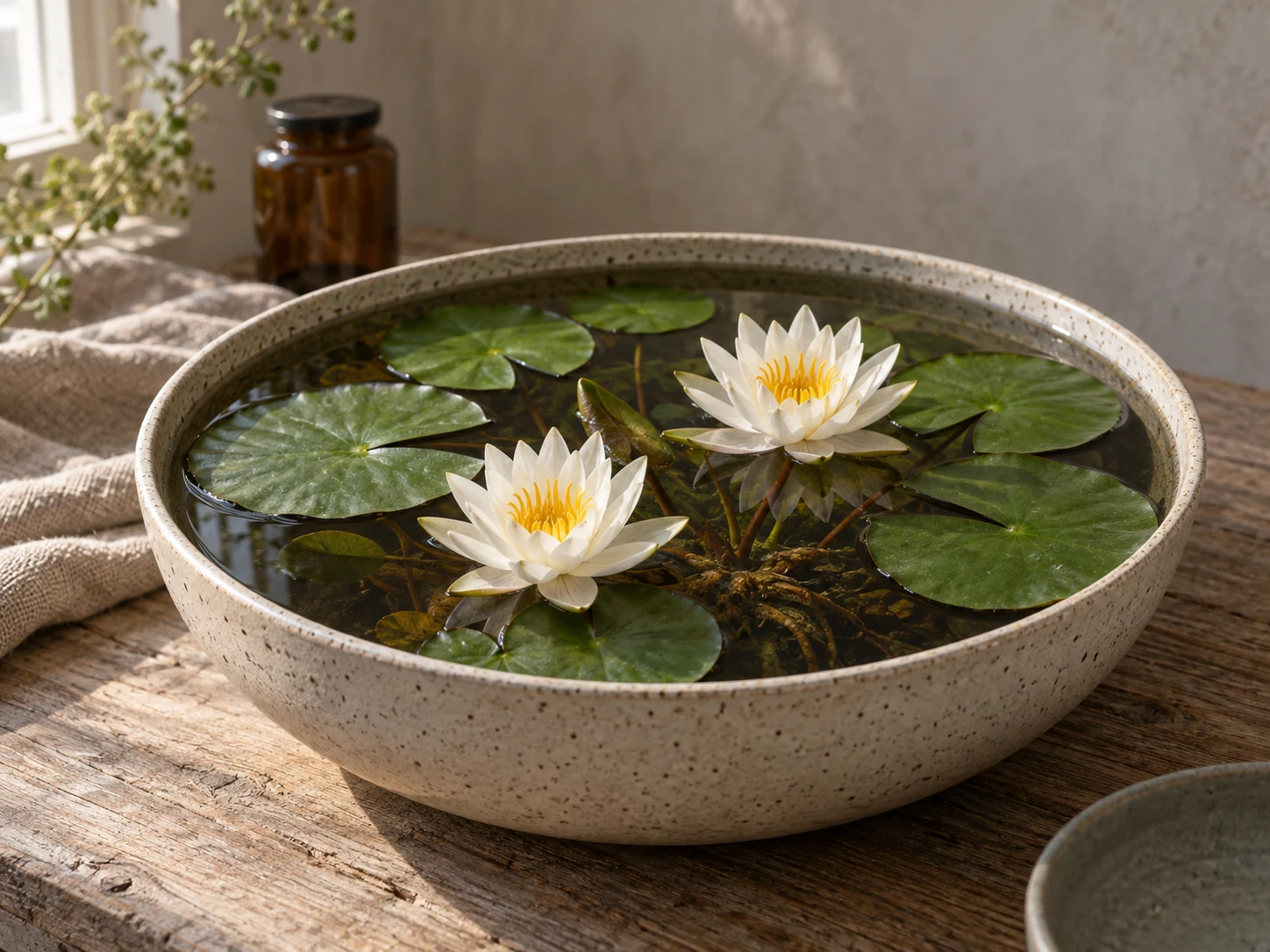 AI-genererad illustration av Näckros (Nymphaea alba L.) i Växttraditions bildmiljö.