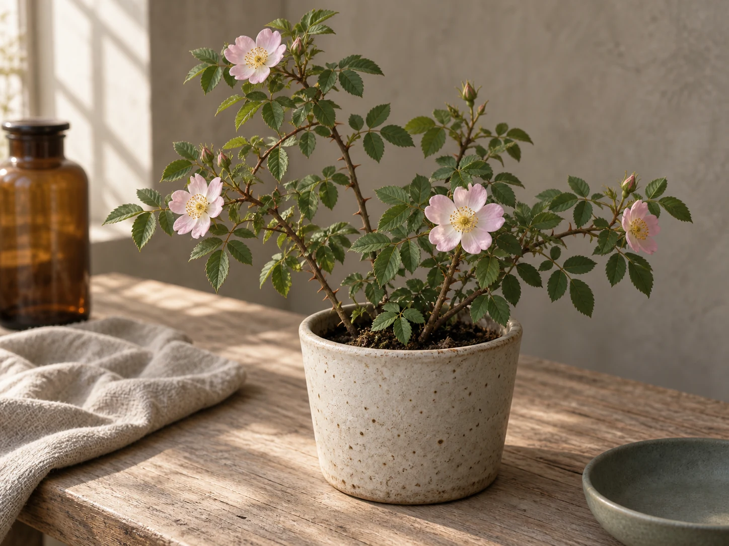 AI-genererad illustration av Nyponros (Rosa canina L.) i Växttraditions bildmiljö.