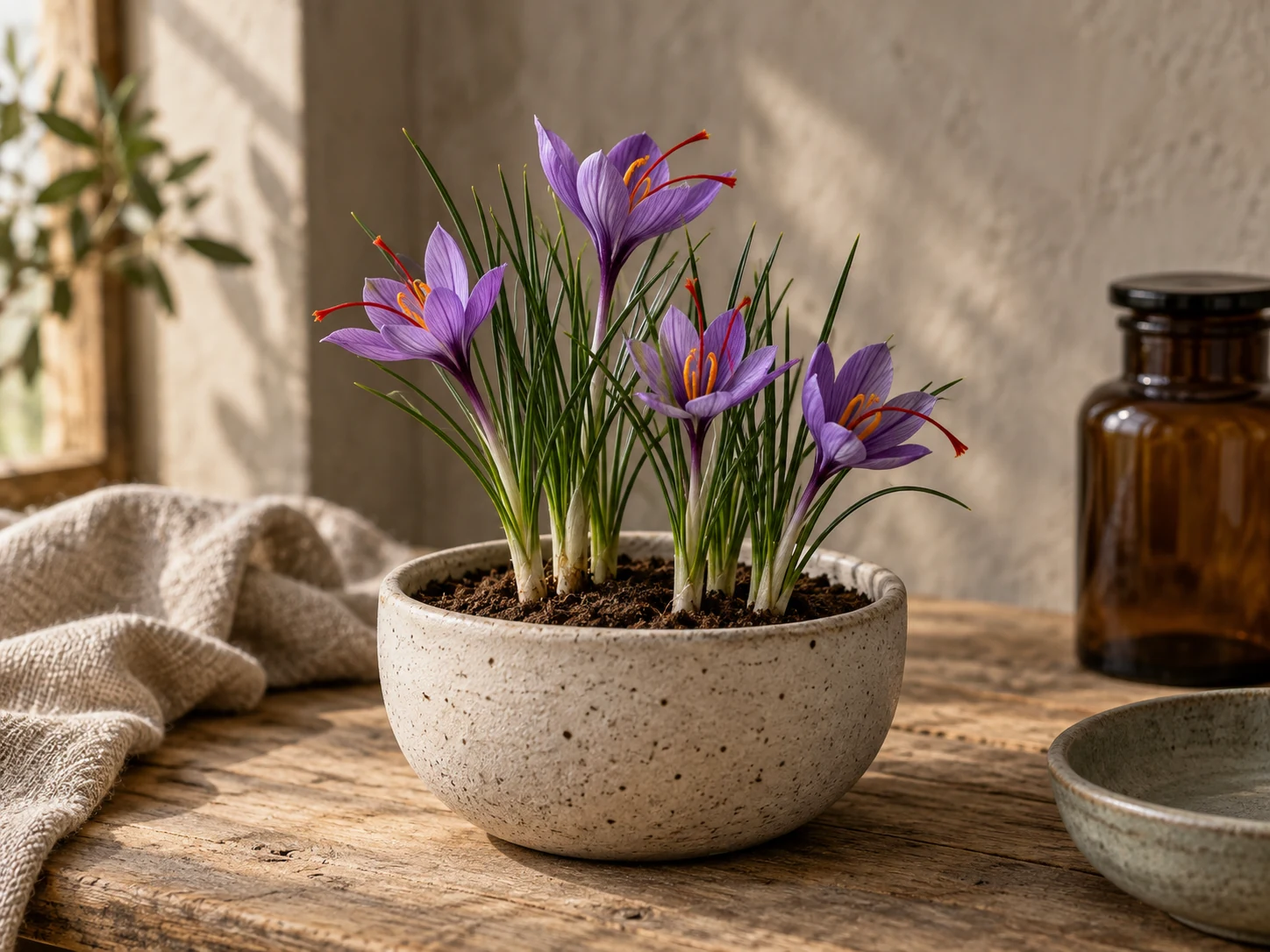 AI-genererad illustration av Saffran (Crocus sativus L.) i Växttraditions bildmiljö.